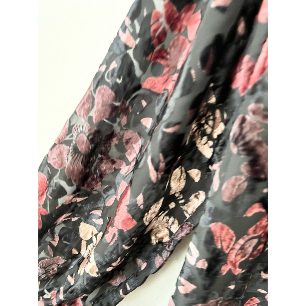 ANTHROPOLOGIE FLORAL BURNOUT CUT VELVET Boxy BISHOP SLEEVE BLOUSE TOP Medium - Picture 7 of 15